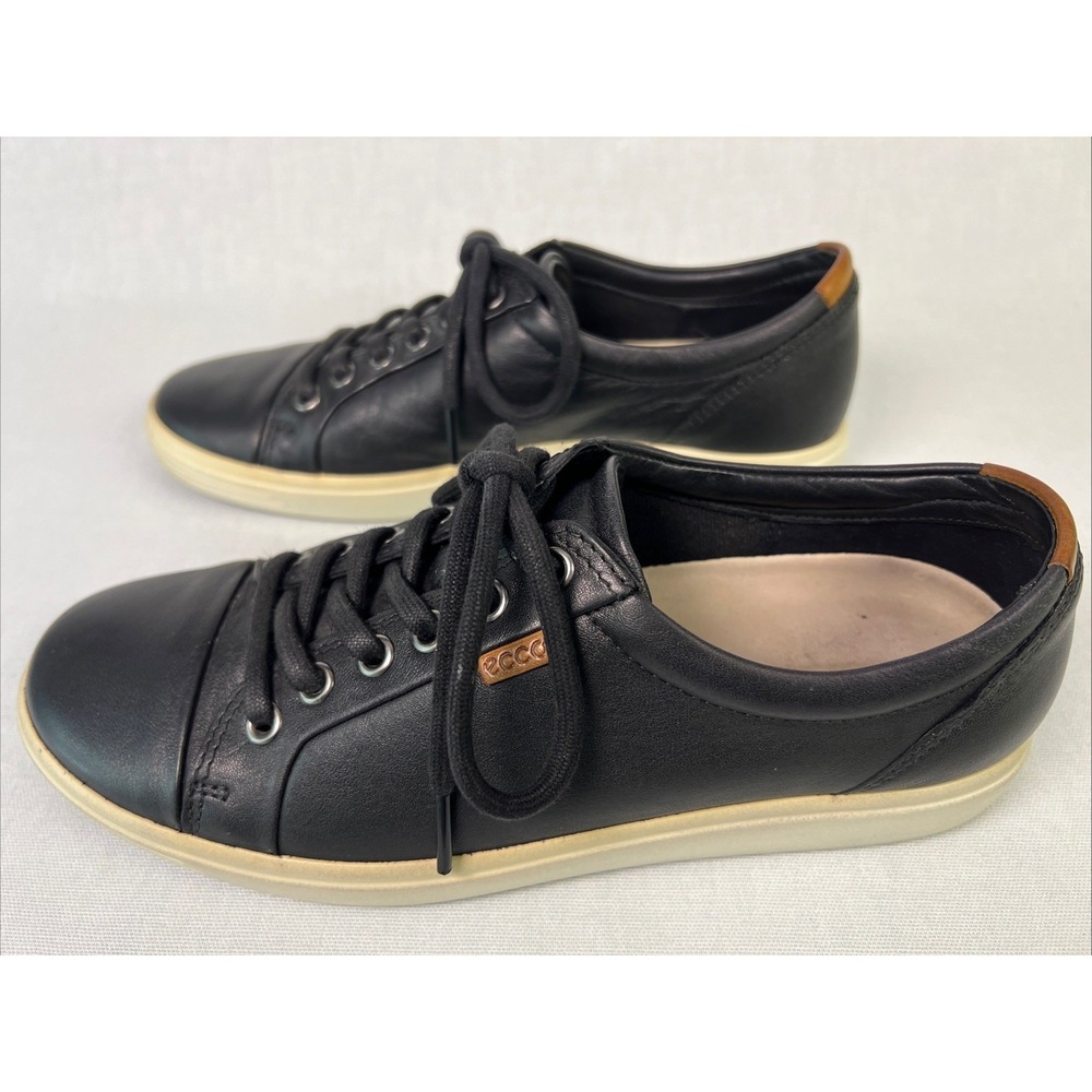 Ecco Womens Shoes 8 Black Leather Soft 7 Sneakers Lace Up Low Top 43000301001 - Picture 5 of 8